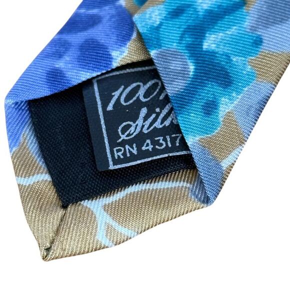 Gino Pompeii Mens Silk Tan Brown Purple Teal Floral Neck Tie Necktie 3.5" x 58" - Picture 6 of 8